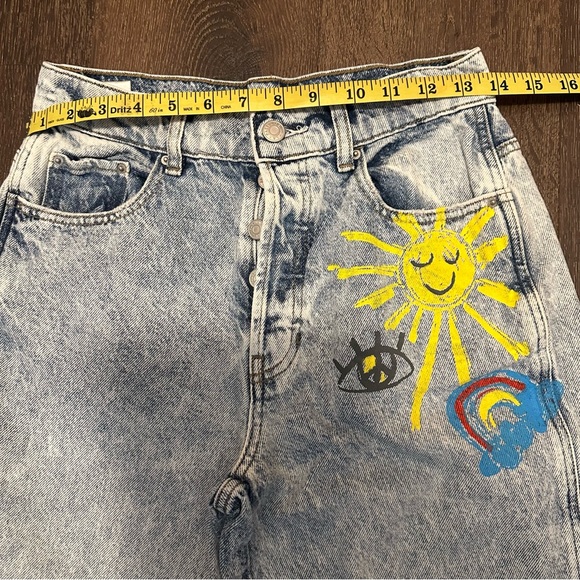 PacSun Womens Baggy Blue Jeans Painted Wide Leg Medium Wash Size 26 - Picture 10 of 16